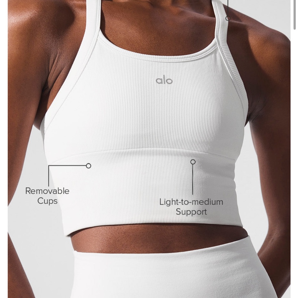 Alo White Ribbed Sports Bra - Picture 3 of 3